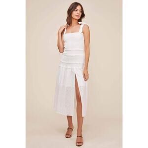 Astr NWT Tessa Smocked Eyelet Midi Dress Size L